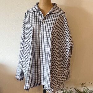 Eskandar 1 or OS oversized Blue and White Checkered Shirt button down like new